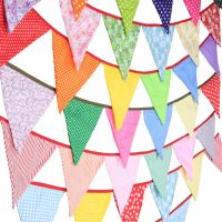 New 12 Flags - 3.2M Cotton Fabric Banners candy colour Bunting Decor children camping bunting birthday photo garland Banners Streamers Confetti