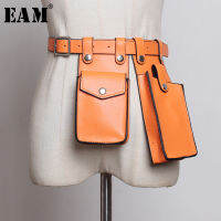 [EAM] Multicolor Orange Mini-bag Split Joint Pu Leather Belt Personality Women New Fashion Tide All-match Spring 2022 1U220