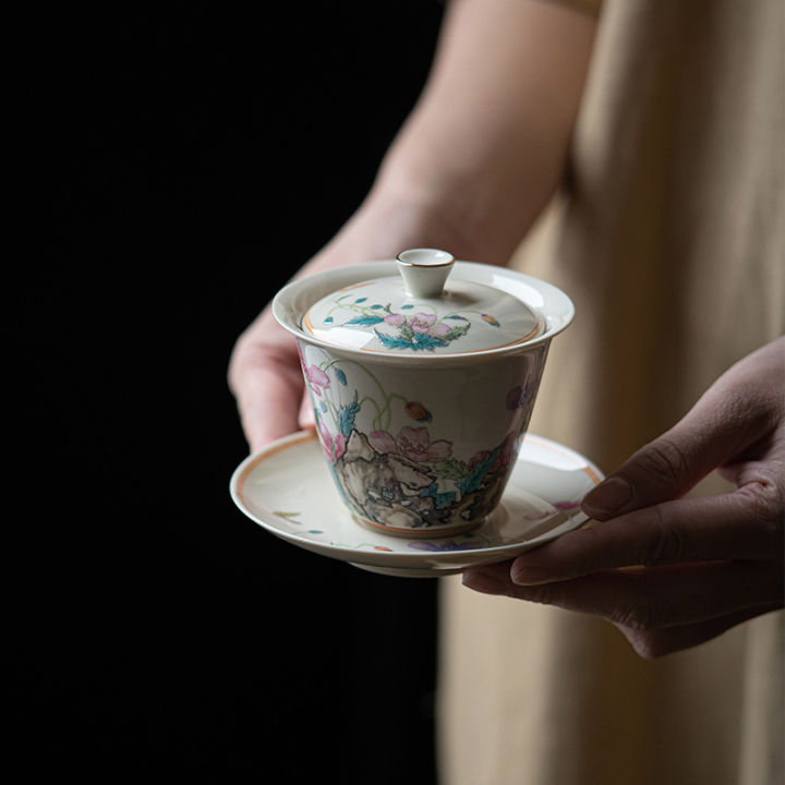 ดอกไม้โบราณหิน-gaiwan-สำหรับชาเซรามิค-tureen-teaware-ชุดไม้-ash-ชาจีนชาม-chawan-lily-deng-s-store-ถ้วยชา