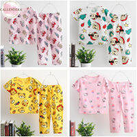 2pcs Kids Homewear Suit Cartoon Printing Short Sleeves Round Neck Shirts Trousers Two-piece Set