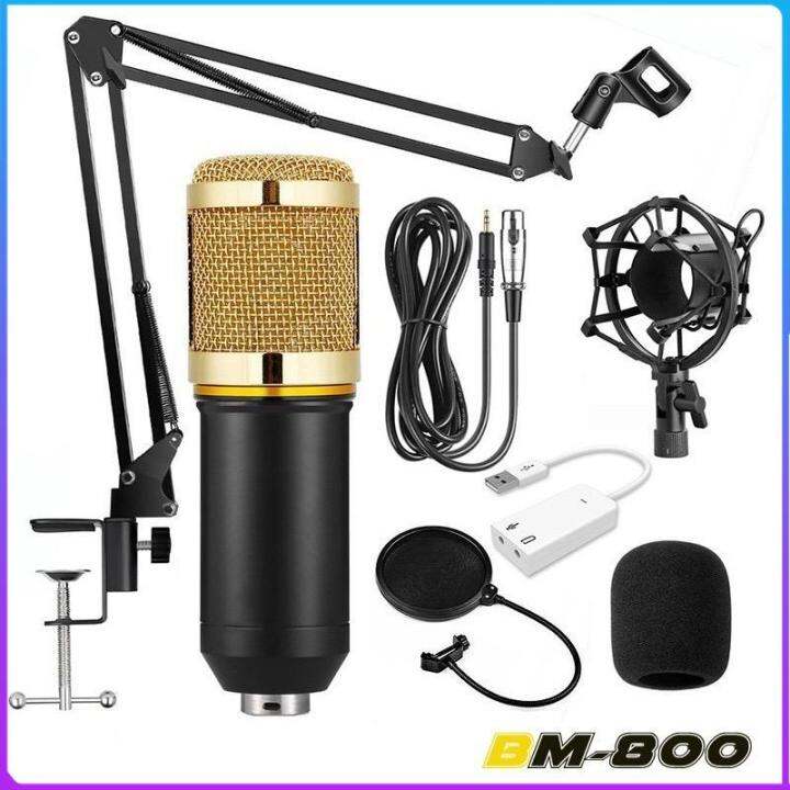 ไมค์-ไมค์อัดเสียง-คอนเดนเซอร์-pro-condenser-mic-microphone-bm800-พร้อม-ขาตั้งไมค์โครโฟน-และอุปกรณ์เสริมusb-โช้คอัพโลหะ