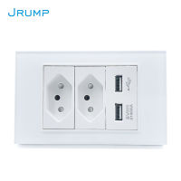 JRUMP Brazil Standard Wall Socket Power Supply Dual Socket Dual USB Charging Port Luxury Tempered Glass Panel