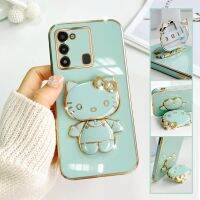 For Tecno Spark 8C Mobile Phone Case Fashion Temperament Plating TPU Advanced Rotary Stand Makeup Mirror Hello Kitty Folding Mirror Stand Net Red New Couple Gift Soft Touch Anti slip Anti fall Protective Case