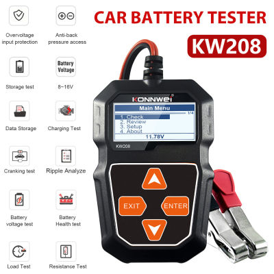 KW208 Battery Tester 100-2000CCA Cranking Charging 12V Multi Languages Car Battery Automotive Diagnostic Tool PK BST100