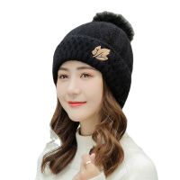 【YD】 Brand Knitted Hats Thick Warm Skullies Hat Female Knitting Bonnet Beanie Caps Outdoor Riding Sets