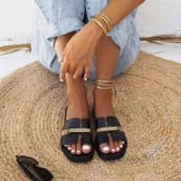 Hot sell Designer New Summer 2023 New Trends Women Flat Flip Flops Chain Sandal Slippers Shoes Womens Flats Slippers Sandals Black