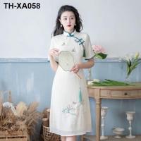 Chinese style embroidery improved cheongsam skirt womens summer large size young style daily fat mm mid-length dress temperament