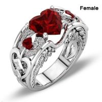 MFY Fashion Red Blue Heart Love Hollow Carved Zircon Crystal Ring For Women Silver Color Female Rings Party Jewelry Accessories