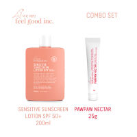 We Are Feel Good Inc. : Sensitive Sunscreen Lotion SPF 50+ โลชั่นกันแดดสูตรอ่อนโยน SPF 50+ (ขนาด 200 มล.) + Paw Paw Nectar Soothing Balm พอว์ พอว์ เนคทาร์ บาล์มบำรุงผิวและริมฝีปาก (25g)