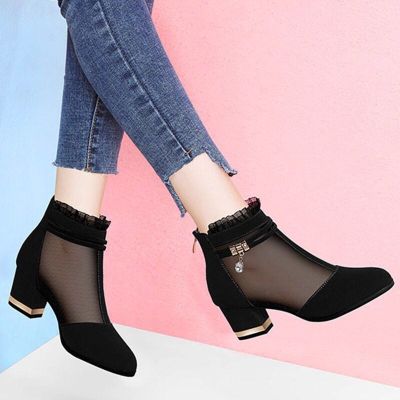 ขายดีที่สุด ioztt2023 - /✚℡✑ mesh Peep Toe sandals sexy heels single shoes women Europe America 2020 spring summer Pumps gauze mujer black 40