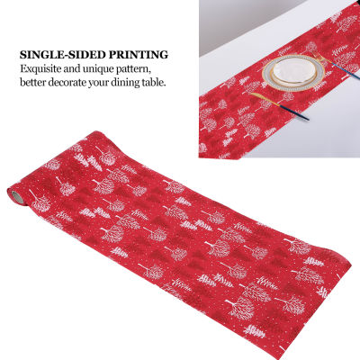 [wondering] คริสต์มาสผ้าปูโต๊ะโพลีเอสเตอร์พิมพ์ Runner ตารางผ้าพรรคแรกงานเลี้ยง Decoratio สีแดงต้นคริสต์มาส