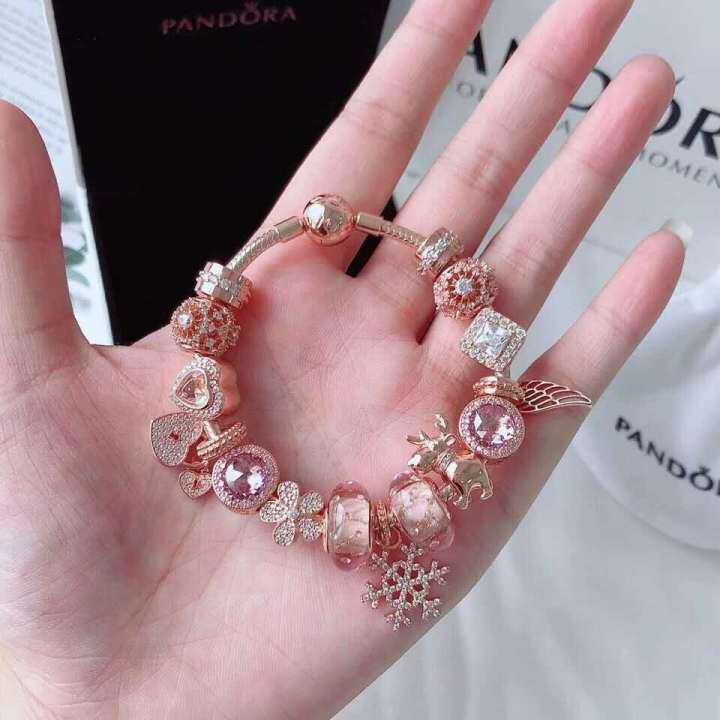 พร้อมสต็อกเดิมpandora-สร้อยข้อมือผู้หญิงสร้อยข้อมือสีโรสโกลด์angelปีกสร้อยข้อมือคู่รักรูปหัวใจสีม่วงประกายชุด