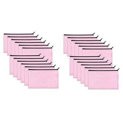 24 Pack Pink Canvas Makeup Bag,Bulk Cosmetic Bags with Multi-Color Zipper,Canvas Zipper Pencil Case Pouch,DIY Craft