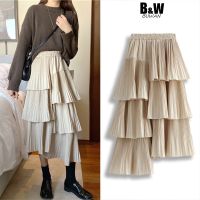 【CW】 Asymmetric Pleated Skirt Women  39;s Medium Ruffle Irregular Skirts Female Waist A line