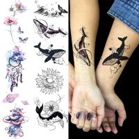 Realistic Whale Wrist Temporary Tattoos For Women Adult Sun Flower Fake Tattoo Sticker Waterproof Body Art Painting Tatoos Decal