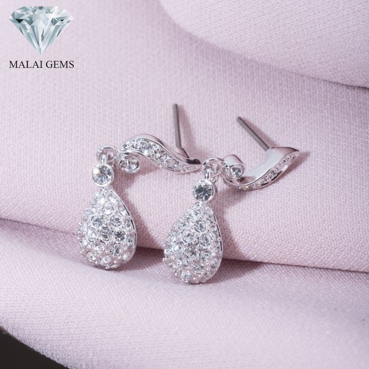 malai-gems-ต่างหูเพชร-เงินแท้-silver-925-เพชรสวิส-cz-เคลือบทองคำขาว-รุ่น11011410-แถมกล่อง-ต่างหูcz-ต่างหูเงินแท้