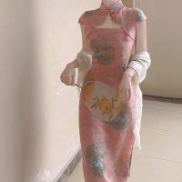 【CW】Cheongsam Qipao Chinese Style Dress Classical Pink Sexy Hollow Summer Improved Elegant R Modern Evening Women Dress 2021