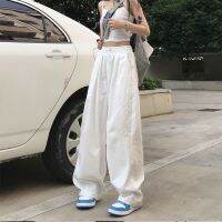 Ready Stock 2022 New Style Plus Size Womens White Wide-Leg Pants Summer Loose vibe High Waist Drape Slimmer Look Casual Straight