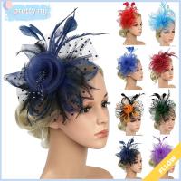 PRETTY MJ ผู้หญิงสาว Fascinators ผม งานแต่งงาน ดอกไม้ตาข่าย ที่คาดผม ALICE ที่คาดผมงานเลี้ยงน้ำชา กิ๊บติดผมขนนก หมวก fascinator