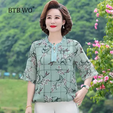BTB.WO Fashion Grandma clothes shirt 3/4 Sleeve Comfortable