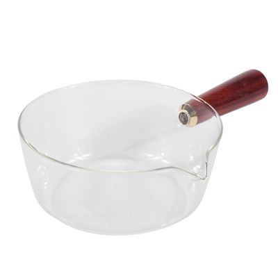 600Ml Glass Pot with Wooden Handle Cooking Heating Milk Soup Porridge Pot Household Open Fire Kitchen Cookware Clay Pot