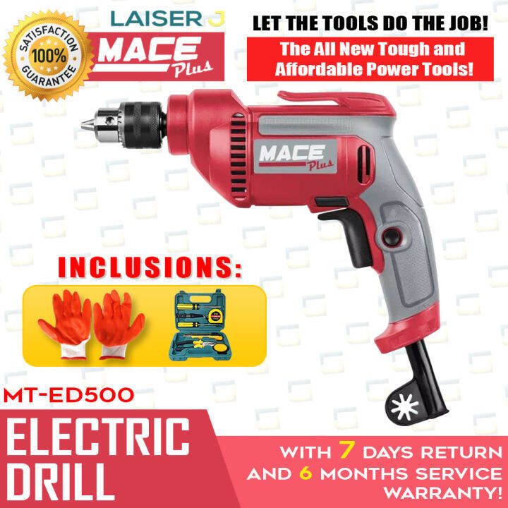 Mace Plus Electric Drill MTED500 with Spindle Lock + Orange Gloves and