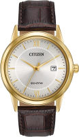 Citizen Eco-Drive Corso Quartz Mens Watch, Stainless Steel with Leather strap, Classic, Brown (Model: AW1232-04A)