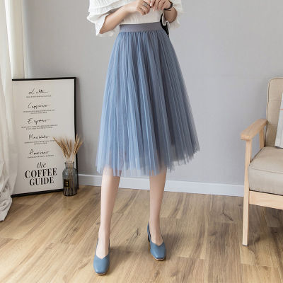 Tulle Skirts Womens Midi Pleated Skirt Black Pink Tulle Skirt Women  Spring Summer Korean Elastic High Waist Mesh Tutu Skirt