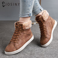 JOSINY Womens boots Marten Fluff for Women Ladies PU Leather Ankle Boots Shoes Fur Lining Boots Female Womens Winter Boots