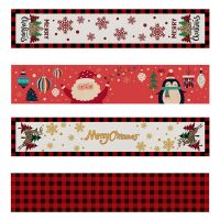 【cw】 New Christmas table runner linen printing black and red plaid elk home decoration table linen ！