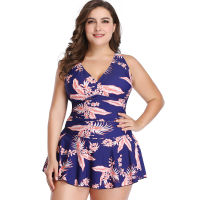 2022 New Plus Size Swimsuit Womens Solid Color Printed Skirt Split Flat Angle