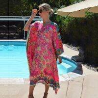 FN946N Pink Flower Beach Cover Ups Plus Size Kaftans for Women Summer Maxi Dresses Seaside Holiday Robe Femme Swimsuit Beachwe