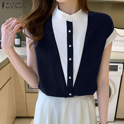 (สินค้ามาใหม่)(จัดส่งฟรี)Fancystyle ZANZEA เสื้อสไตล์เกาหลีของผู้หญิงสีติดต่อเสื้อทำงานคอกลมกระดุมแขนสั้นขึ้น #10