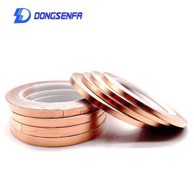 Dongsenfa 20 Meter Tunggal Sisi Konduktif Tembaga Foil Tape Strip Perekat EMI Shielding Panas Resist Tape 5 Mm 6 Mm 8 Mm 10 Mm