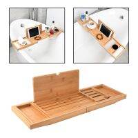 Expandable Luxury Wooden Bathtub Caddy Tray Accessories 23.62-34.25 Soap Dish Non Slip Tablet Holder