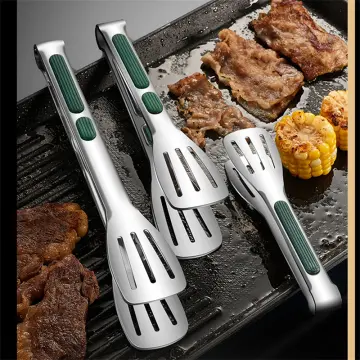 STARUBY Kitchen Tongs 9 inches and 12 inches Fish Spatula Stainless Steel  Locking with Silicone Tips Cooking Salad Buffet BBQ Serving Tongs Heat