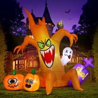 8-10 FT Halloween Inflatable Outdoor Decoration Dead Tree With Pumpkin and Cat Blow Up Yard Props For Holiday Party Garden