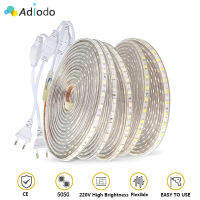 RGB LED Strip 220V Waterproof 60LEDs/m Flexible Tape Ribbon SMD 5050 LED Light Strip With EU Plug White Red Blue Green 1M 2M 3M LED Strip Lighting