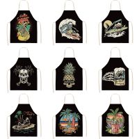 Punk Skull Printing Women Kitchen Aprons Waterproof Cooking oil-proof Cotton Linen Antifouling Chef Apron Cleaning 55x68cm