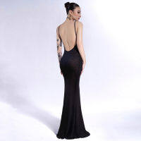 สีดำ SLIP backless Maxi ชุดสตรี2023ฤดูร้อน Slim เซ็กซี่ยาวชุด streetwear dropshipping ขายส่ง No. 829