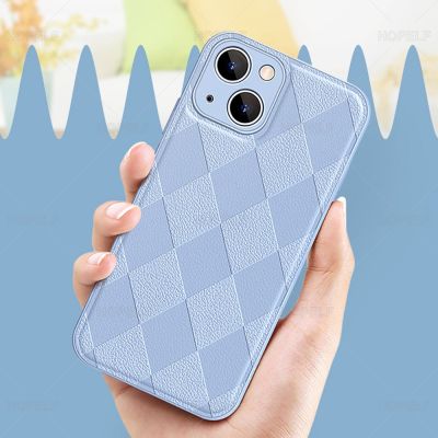 Fashion Checkerboard Soft Leather Phone Case for iPhone 13 12 Mini 11 12 13 14 Pro Max XS XR 7 8 Plus Silicone Phone Back Cover