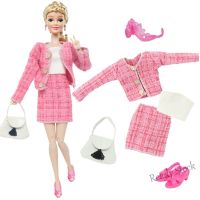 【Ready Stock】 ☼ C30 BJDBUS Spring Newest Doll Dress Pink Set Coat Skirt with Handbag Princess Boots Shoes Accessories for Barbie Doll Toy 11.5 inch Kids Gift