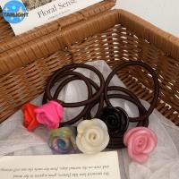 OQEWPI อารมณ์ที่ดี สง่างามเรียบหรู Scrunchies เครื่องประดับผมผู้หญิง ที่มัดผมหางม้า กรดอะซิติก ดอกกุหลาบบาน เชือกมัดผมรูปดอกไม้ ผูกผมหญิง แหวนผมยืดหยุ่น หมวกสไตล์เกาหลี