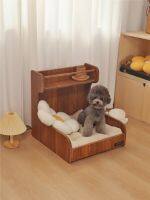 pet cat dog wooden bed with backrest universal anti-mold and moisture-proof nest retro style