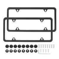 X Autohaux 2Pcs Stainless Steel Car Front Rear License Plate Frame Bracket W Screw Caps 4 Hole-Black