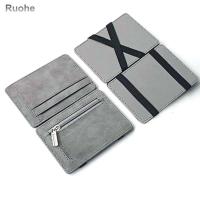 RUOHE กระเป๋าใส่เหรียญแบบการ์ดสล็อตหลายช่อง Dompet Koin Sampul Kartu ธุรกิจผู้ถือบัตรชายที่ใส่บัตรประชาชนใส่เงินมายากลมีเชือกหนีบกระเป๋าเงินแบบบาง