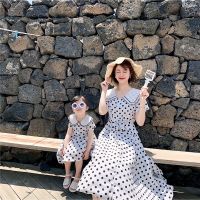 Family Matching Outfits Polka Dot Dresses Mother and Daughter Fashion Ruffles Beach Long Dress Women Girls Summer New Dress