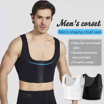 Men Vest Back Support Solid Bra ;Back Color U Collar Chest Shapers Gym  Office Sports Ground Exercising Shapewear Underwear White L 