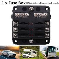 Auto Car Accessories CS-664B1 PBT 100A 6 Way Blade Fuse Box &amp; Bus Bar Car Kit With Cover Marine FuseBox Holder 12V/32V Red LED Fuses Accessories