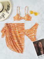 Bikini Sexy Women Swimsuit Women 2023 New Striped Sling Bikinis Set Thong Swimwear 3 Pieces Beach Cover Up Swimming Suit Female